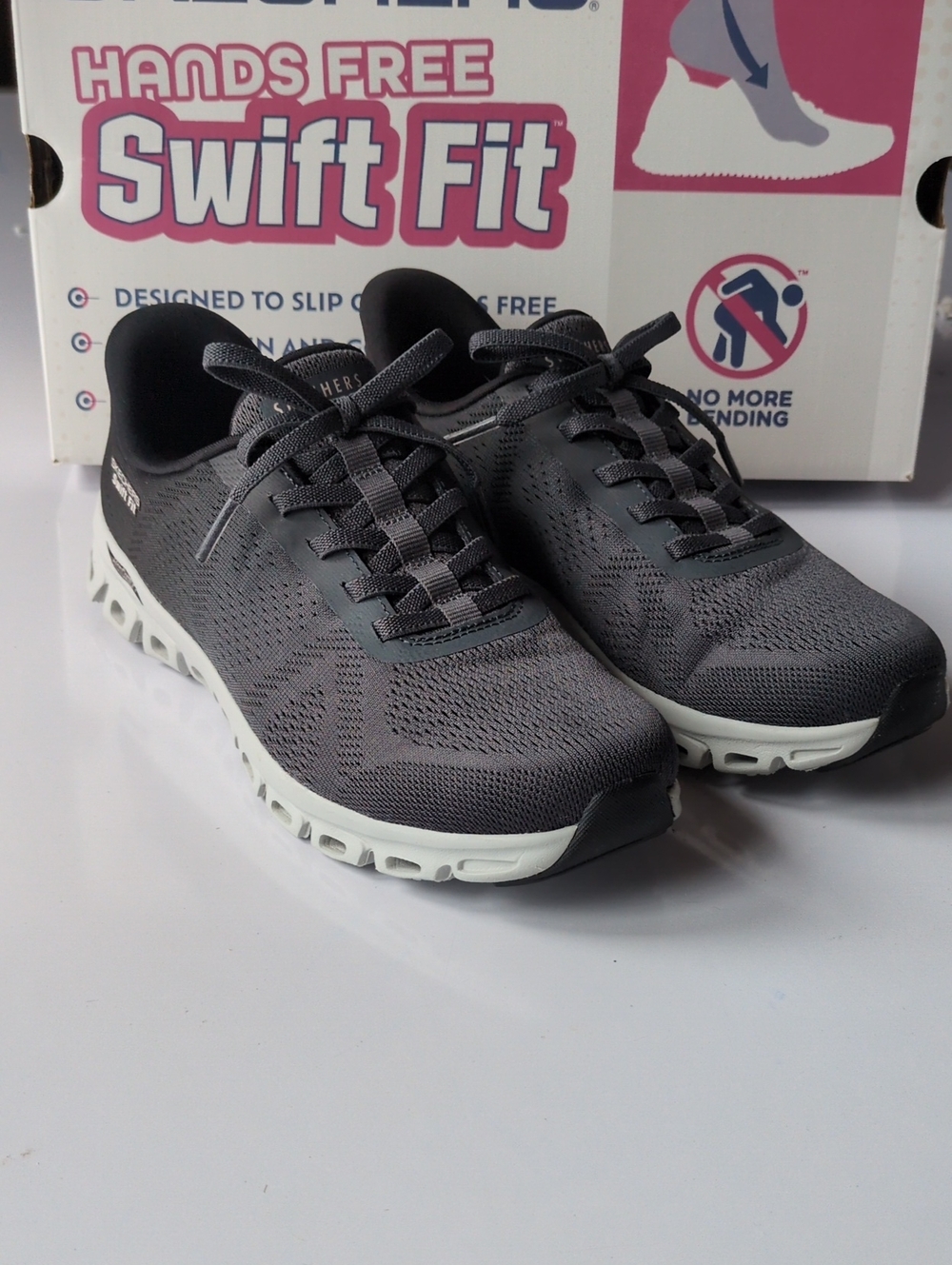 Sketchers Womens Sz 8 Swift Fit Hands Free Black Charcoal Ombre Shoes Good